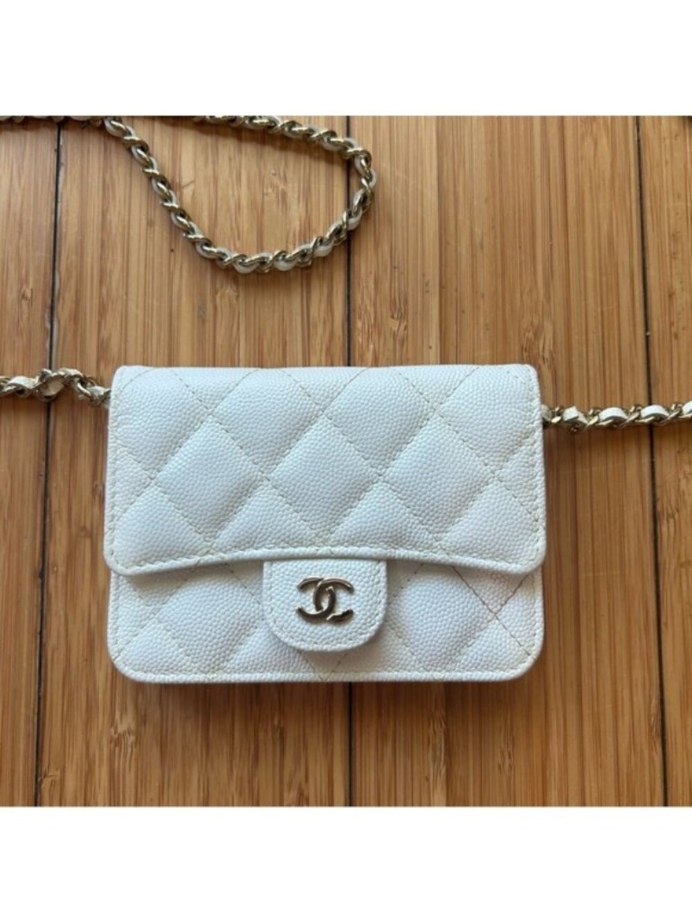 Chanel Mini Wallet On Chain White Caviar quilted crossbody Gold Hardware - Picture 2 of 14